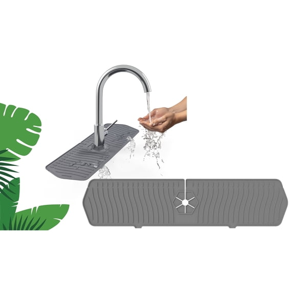 24" Silicone Faucet Splash Mat For Kitchen and Bathroom Sink. Sink Splash Guard Behind Faucet. Gray