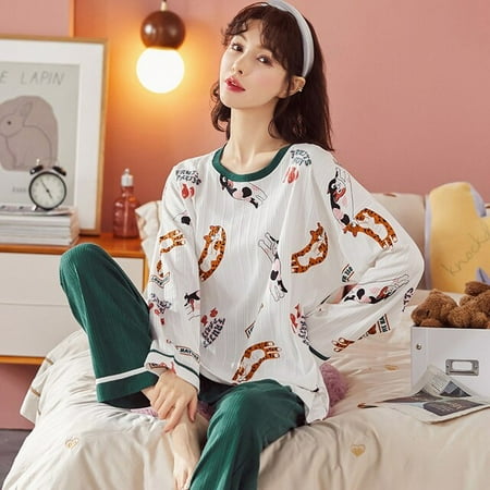 

QWZNDZGR Spring Autumn Women s Sleep Lounge Pajama Long Sleeved Woman Pajama Set Cartoon Pyjamas Cotton Sleepwear M L XL XXL 5XL Fashion
