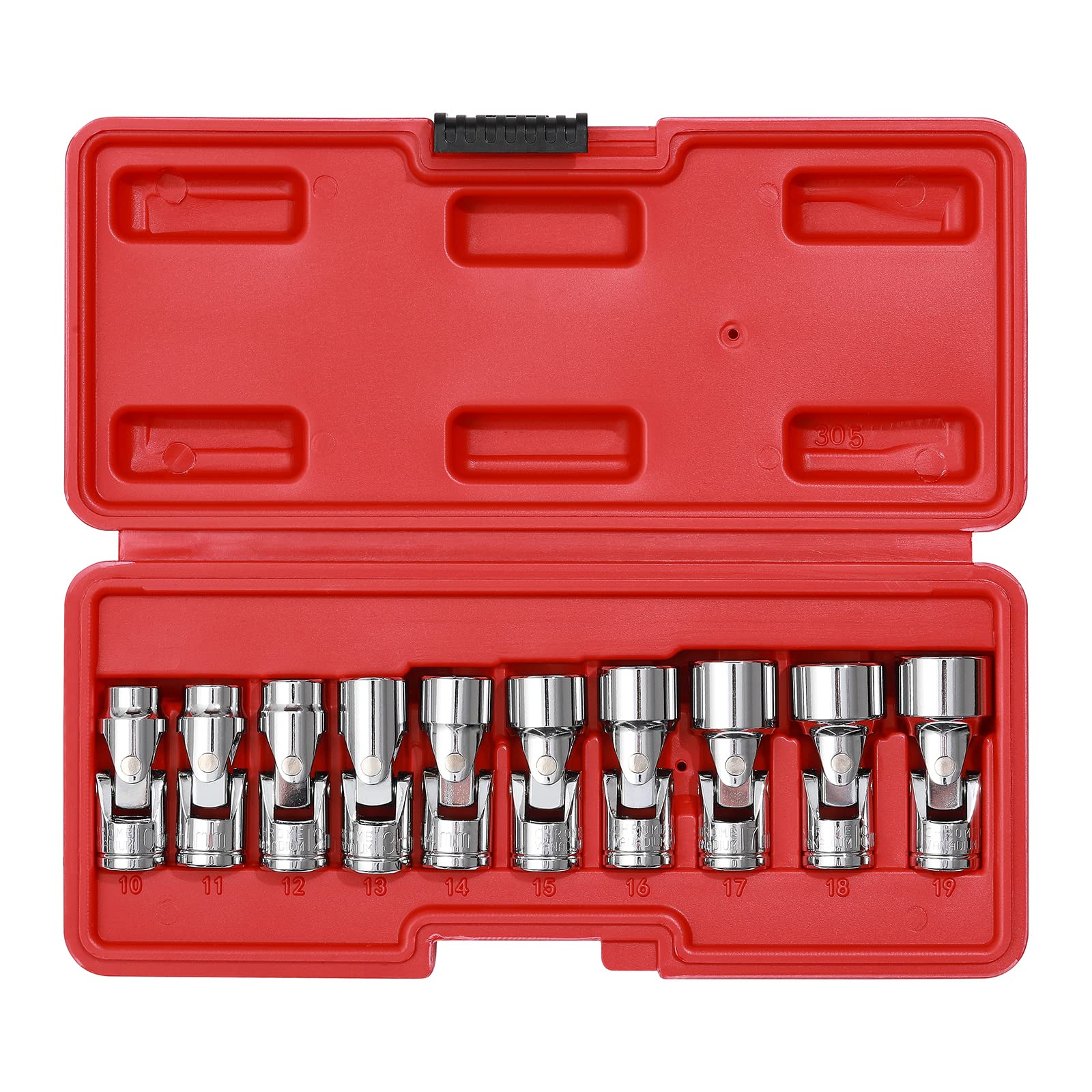 CASOMAN 3/8" Drive Universal Joint Socket Set10 Piece Flex Socket Set, 6Point, CrV, Metric