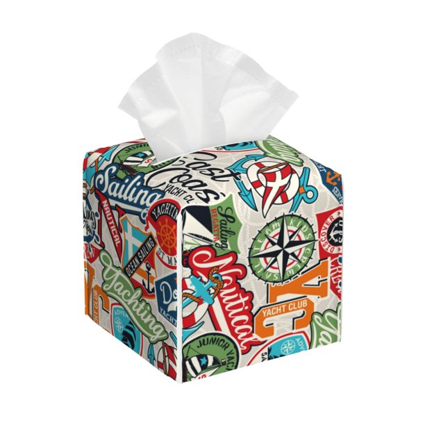 Balery Cute Nautical Porta Pañuelos de Cuero con Estampado – Funda Moderna Cuadrada para Caja de Pañuelos, Dispensador 5x5x5''