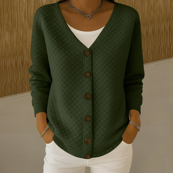 Plus Size Cardigans for Women Trendy V Neck Button up Jackets Cute Pullover Soft Lightweight Knit Outerwear New Women's Lightweight Open Front Cardigans Army Green S