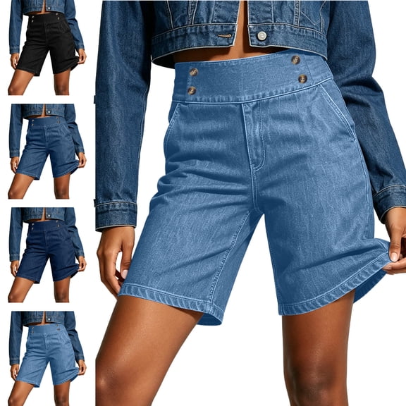 MLCDZ Jean Shorts for Women High Waisted Trendy Stretchy Denim Short Pants Inseam Summer Casual Loose Beach Vacation Jorts with Pockets