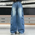 thumbnail image 5 of NIEWTR High Waisted Cargo Pants forGirl Baggy Y2k Straight Wide Leg Pants with Pockets Streetwear Cargo Jeans Streetwear Jeans Casual Pants Jeans,4-5 Years, 5 of 9