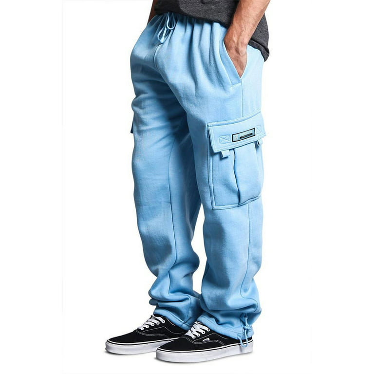 Victorious Men's Heavyweight Fleece Relaxed Lounge Cargo Sweatpants - Sky  Blue - Small 