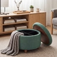 thumbnail image 5 of EOP 25" Round Storage Ottoman, Modern Tufted Fabric Footrest Stool With Reversible Tray Lid, Solid Wood Legs, Multifunctional Coffee Table For Living Room, Bedroom, Green, 5 of 16