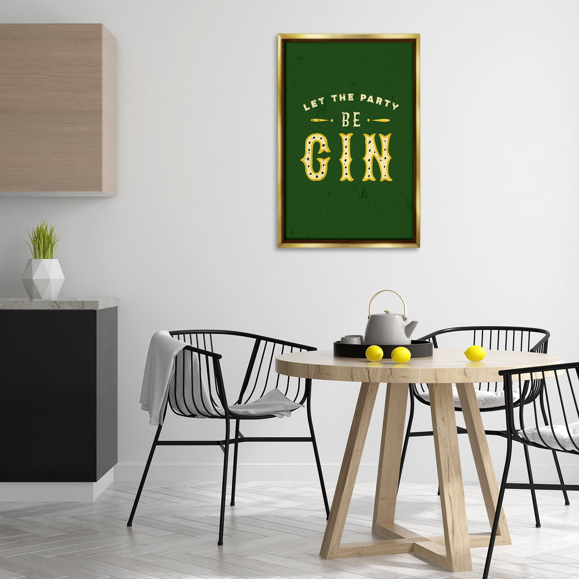 Stupell Industries Let Party Be Gin Pun Food & Beverage Painting Gold Floater Framed Canvas Art Print Wall Art, 21 x 31