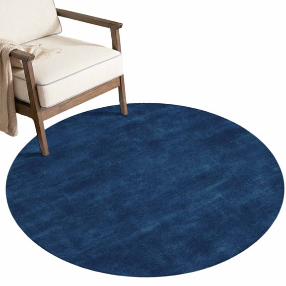 Minimalist Dark Blue Washable Round Area Rug 6 ft, Vintage Art Distressed Pattern Farmhouse Soft Non‑Slip Rugs Stain Repellent Indoor Mats for Medium‑Sized Living Room, Circular Dining Space