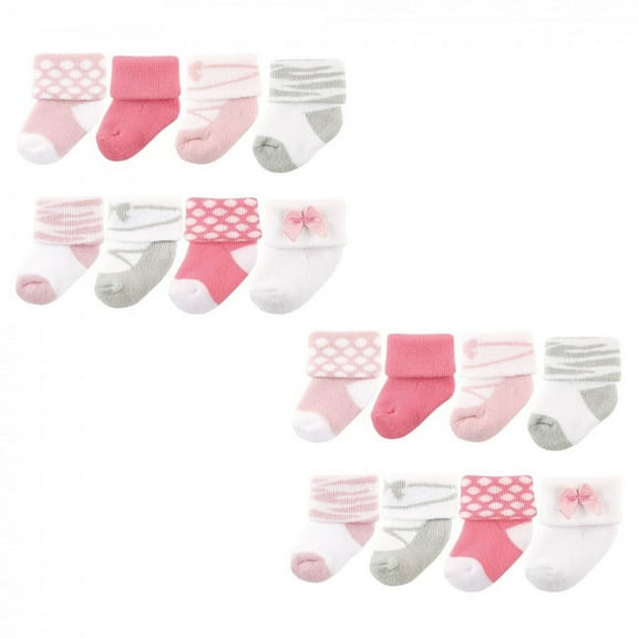 Luvable Friends Infant Girl Newborn and Baby Terry Socks, Ballet 16-Piece, 0-6 Months