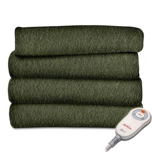 Sunbeam Electric Heated Fleece Warming Throw Blanket Olive Walmart