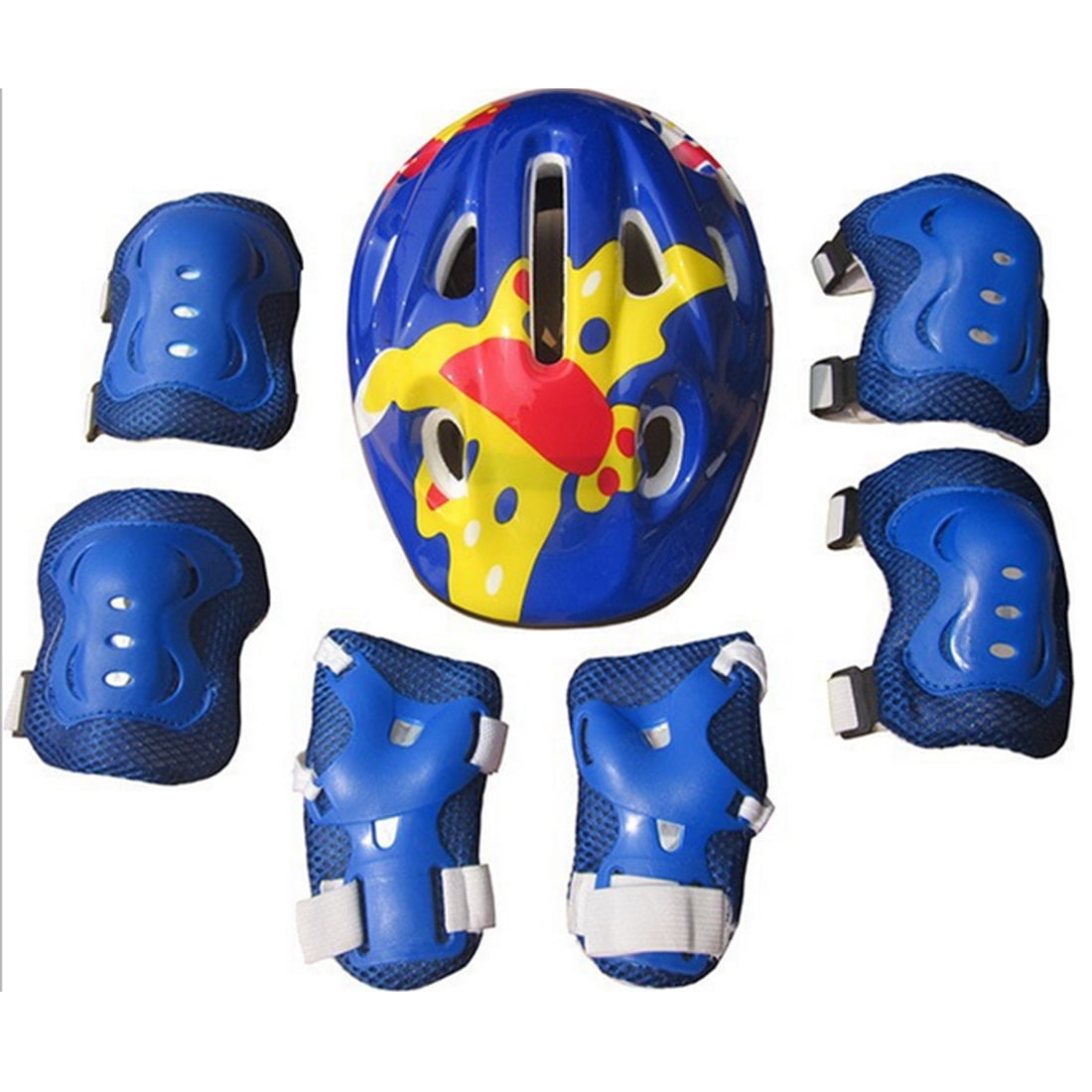 7Pcs Set Sport Safety Protective Gear Elbow Wrist Knee Pads and Helmet Guard for Kids Skateboard Skating Riding Free... by