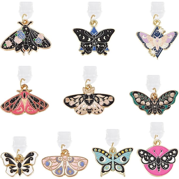 10 tapones antipolvo tipo C para teléfono de 1 a 1,3 pulgadas con colgantes de mariposa, protectores de puerto USB C con forma de mariposa