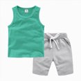 thumbnail image 4 of KPOPLK Toddler Boys 2-Piece Tank Top Shorts Set Summer Casual Outfits Sleeveless Solid Color Design 12 18 24M 3T 4T 5T Size 3-4 Years,Green, 4 of 4