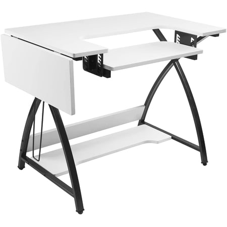 LAZY BUDDY Sewing Craft Table, Sturdy Computer Desk with Folding Side Table