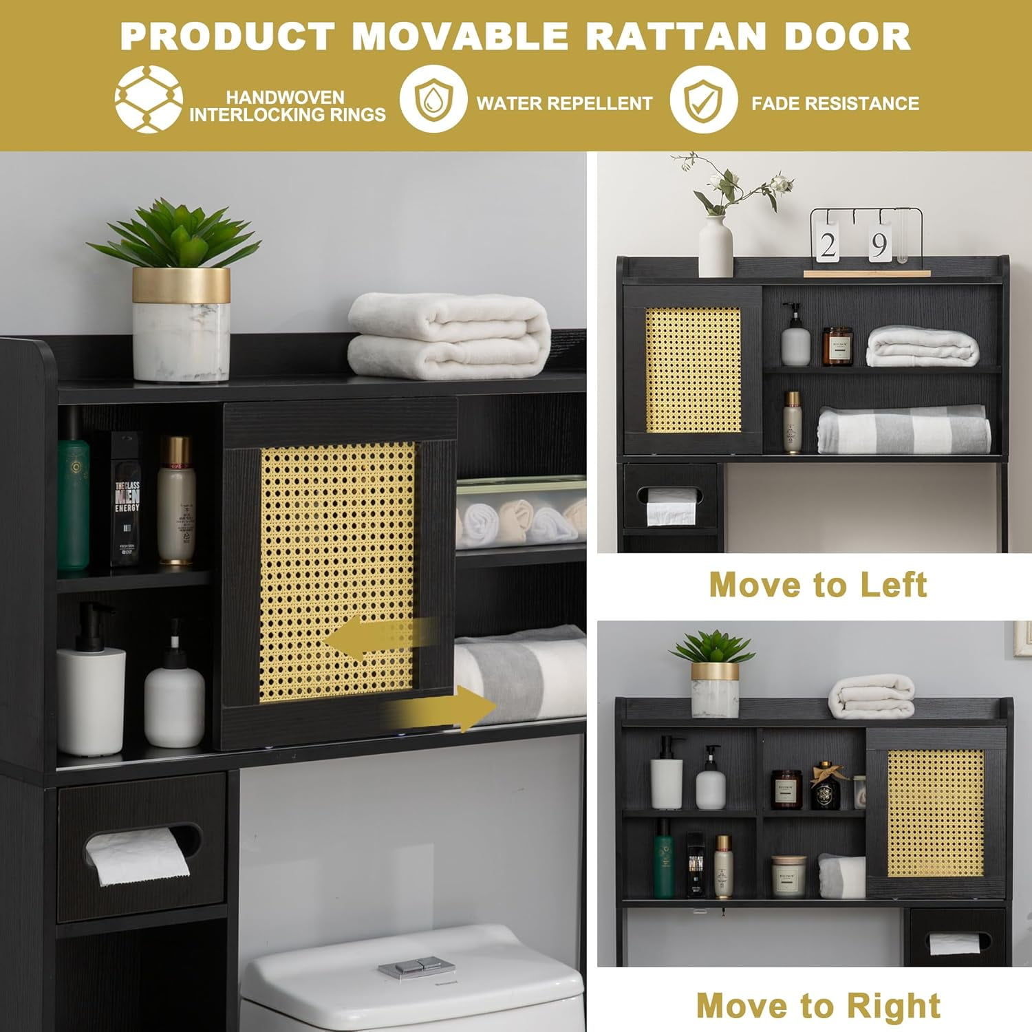 Reliancer 6-Tier Over The Toilet Storage Cabinet, Bathroom Space Saver Organizer Shelves with Sliding Door, Adjustable Shelves