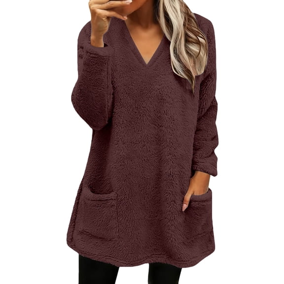 Oversized Long-Length Sweater with Pockets, Fluffy Pullover for Fall Winter Long Sweaters Long Sleeve Pullover Sweaters for Women Trendy Oversized Sweater Multi-Color Sweater, Brown 2XL