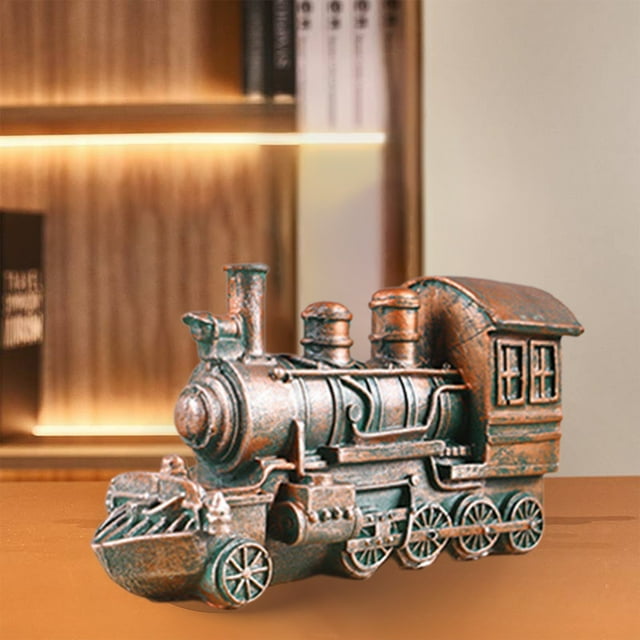 Leodye Statue Steampunk en Résine Moulée à Froid de Locomotive, Fini Bronze Antique, Train, Cadeaux
