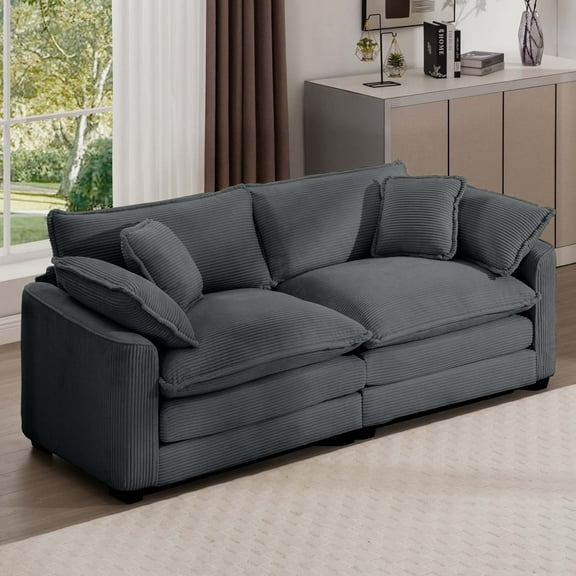 Newboti Modern Fabric Living Room Sofa with 4 Pillows Upholstered Large Deep Seating Loveseat, Grey Corduroy 419068359564679