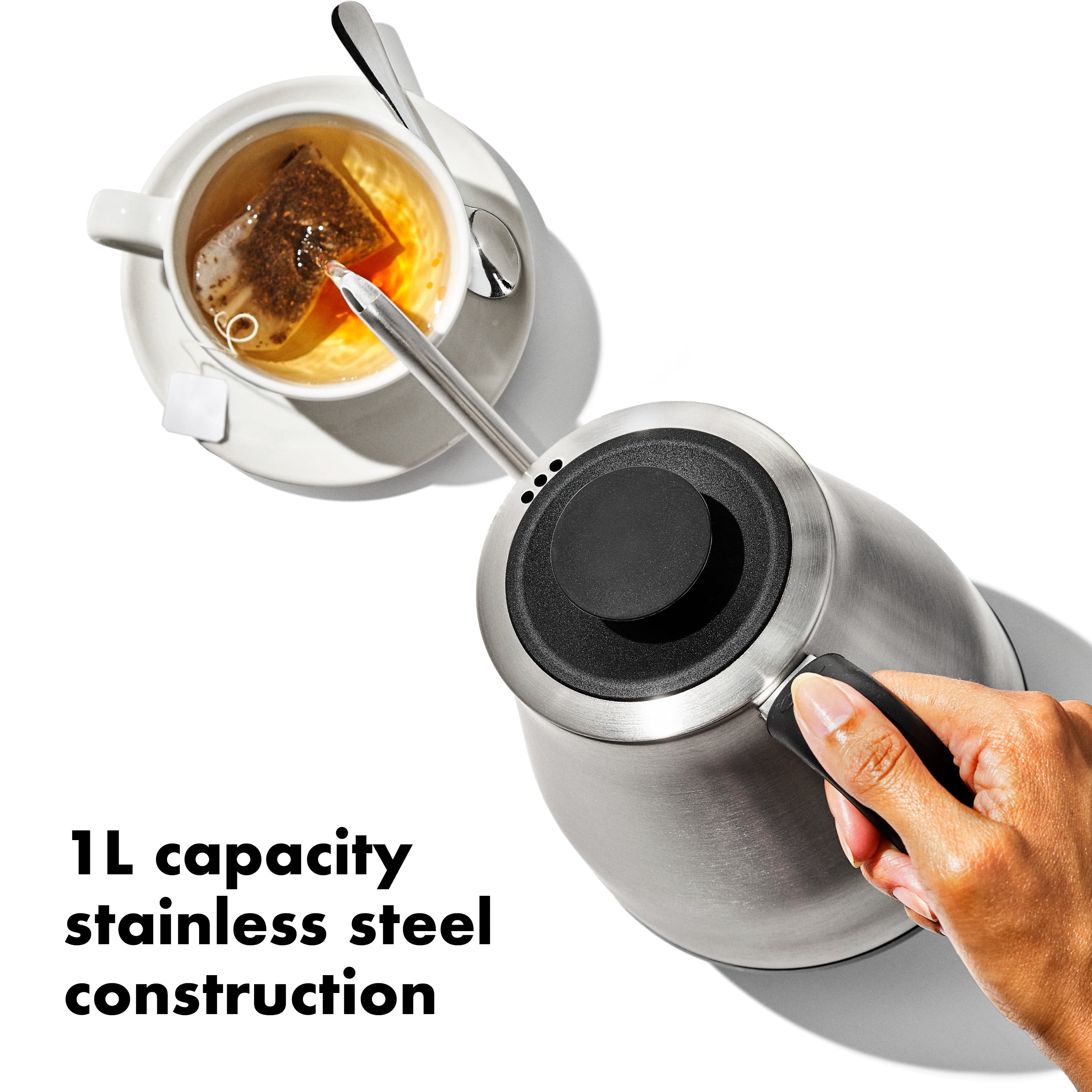 OXO Brew 1‑Liter Adjustable Temperature Electric Gooseneck Pour-Over Kettle, Stainless Steel