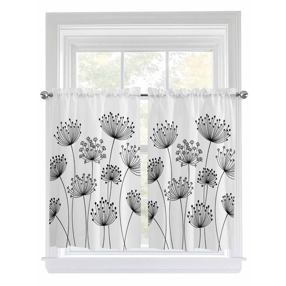 Black Dandelion Bathroom Window Curtain, Country Modern Minimalist Flower Light Filtering Coffee Kitchen Curtains, Bedroom Living Room Curtains 2 Panel 84"x45"