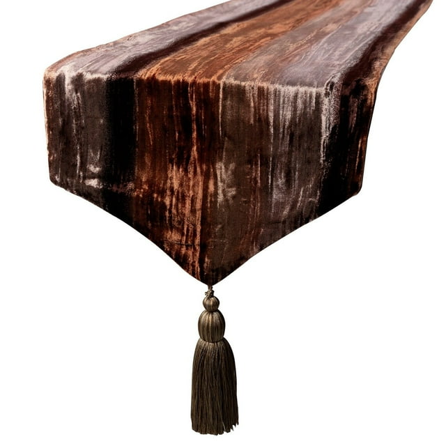 The HomeCentric Designer Brun Table Runner 6 Places Table Runner (14 x 72 Pouces), Ombre, Velours Écrasé avec Tassles Table Runner, Velours Tissu Linge de Table, Ombre Modèle de Style Moderne - Ombre Brun