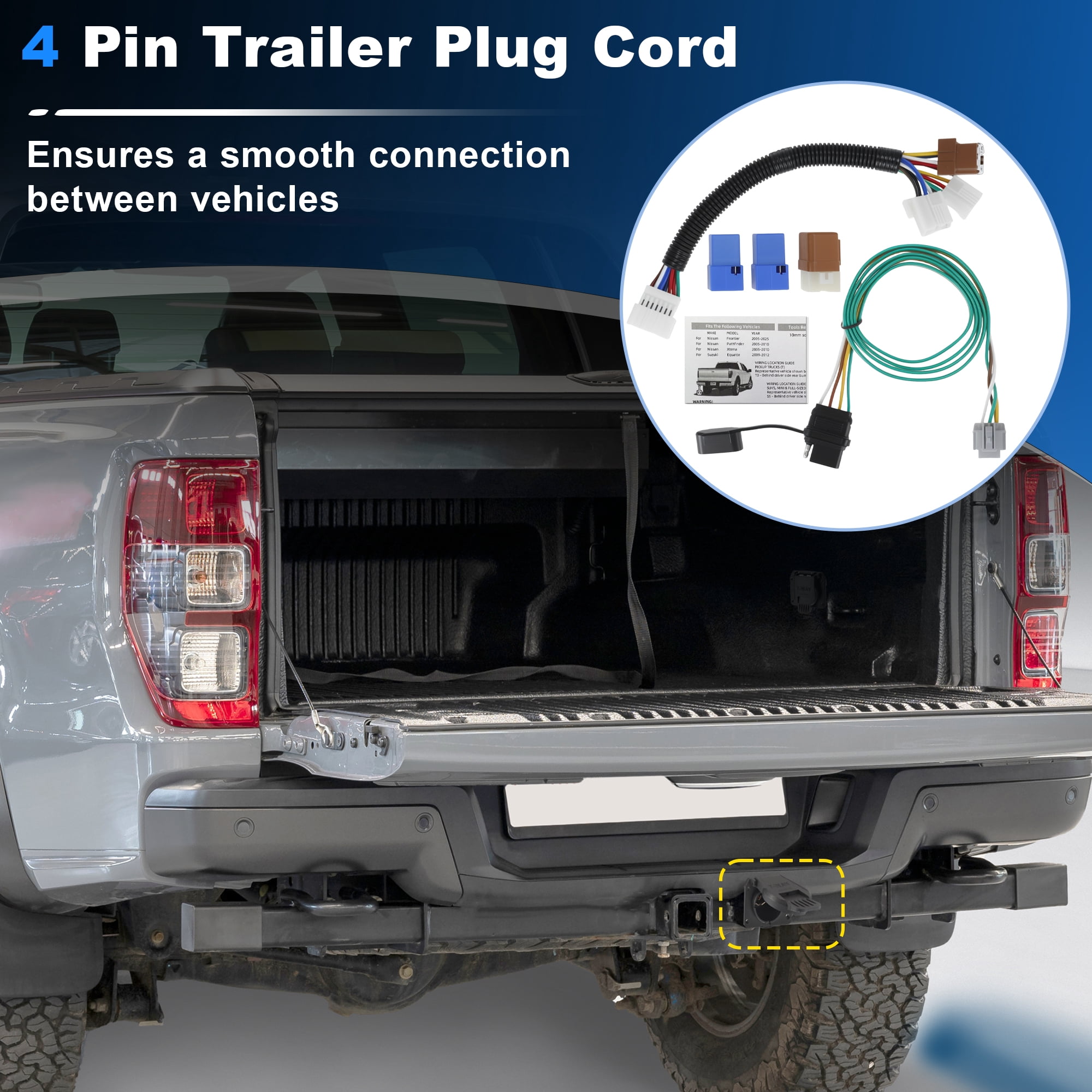 Unique Bargains 4 Pin Trailer Wiring Harness Towing Hitch Kit for Nissan Frontier