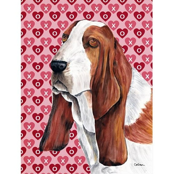 15 x 15 In. Basset Hound Hearts Love And Valentines Day Portrait Flag, Garden Size