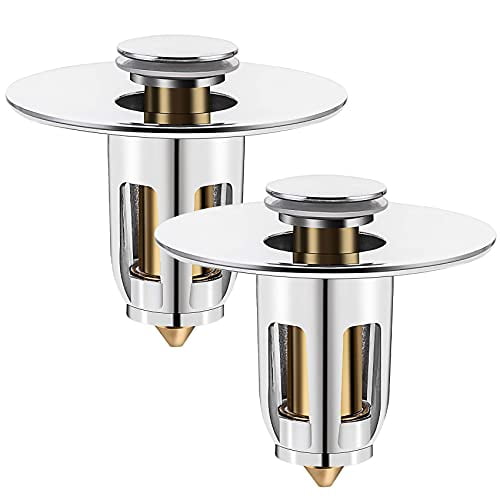 Universal Bathroom Sink Stopper,Pop-up Bathroom Sink Drain Stopper,Sink Plug,Sink Strainer and Hair Catcher for 1.02-1.96” Bathroom Sink Drain Upgraded (Silver,2 PCS)