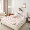 thumbnail image 4 of Homewish Pink Rose Floral Bed Sheets for Kids, Cartoon Boho Flower King Sheets, Simple French Style Sheet Set, Super Cozy Room Decor, 4pcs, 4 of 7