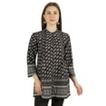 thumbnail image 1 of Moomaya Printed Mandarin Collar Pleated Tunic Shirt Casual Long Top For Leggings, 1 of 7
