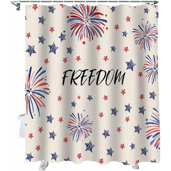 4th of July Shower Curtain Star Fireworks Memorial Patriotic Shower Curtains for Bathroom Decor Independence Day Patriotic Liberty Blue Red Bath Curtains Sets Waterproof Small Stall 36" x 72"