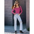 thumbnail image 4 of Womens Long Sleeve Shirts Square Neck Tops Ribbed Knit Basic Crop Tops Fall Outfits Fashion Clothes Rose Red XXL, 4 of 8