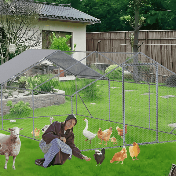 Coowa Outdoor Metal Chicken Coop 20 x 10 x 6 FT Large Chicken Run 3 Unit Walk in Poultry Hen Pen Cage with Lockable Door for Backyard Farm