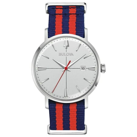Bulova Men's Classic Aerojet Watch, Blue and Red Canvas