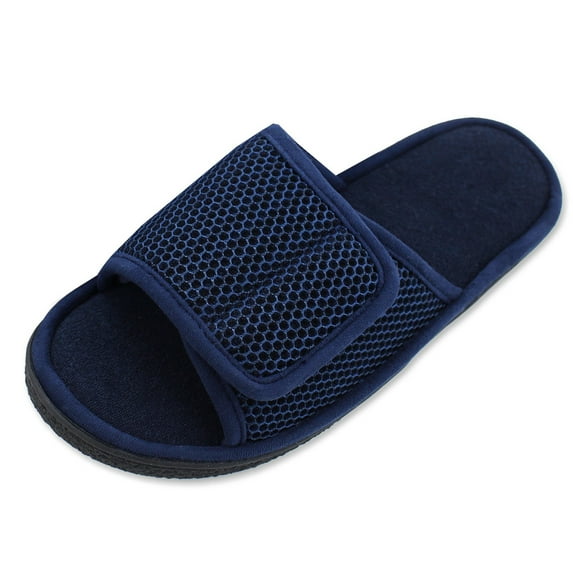 Xijirk Mens Slippers Adjustable Hook & Loop Open Toe Slide Slippers Soft Sole Machine Washable Indoor Outdoor Shoes,11-12