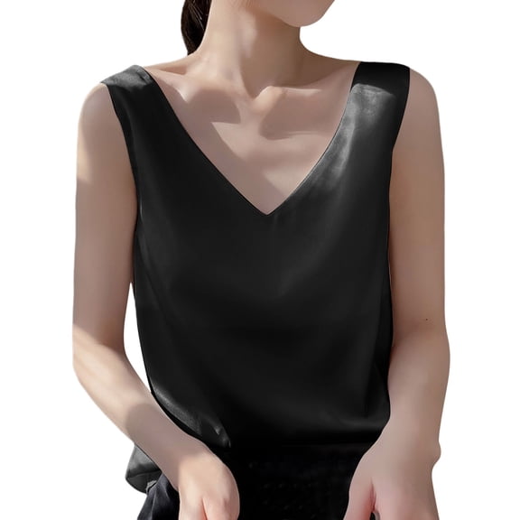 Lixiuxyad Summer Basic Slim Fit Tank Top Fashionable V Neck Loose Pullover Tank Tops For Women With Sleeveless Tops(Black L)