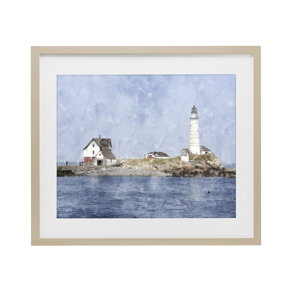 Stupell Industries Coastal Picturesque Lighthouse Island Birch Framed Print Under Glass, 16 x 13, by Kim Curinga