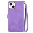 thumbnail image 3 of Nalacover Wallet Case for iPhone 14 Plus, Embossed Pattern Design Zipper Pocket Handbag Wrist Strap Premium PU Leather Flip Cover with Card Slots Holder Magnetic Clasp Kickstand Case,Purple, 3 of 13