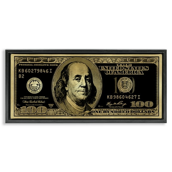 Stupell Industries Inverted Hundred Bill Novelty & Humor Painting Black Floater Framed Canvas Art Print Wall Art, 25 x 11