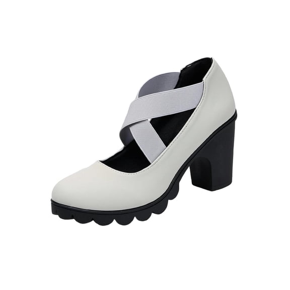 Busydd Block Heel Shoes for Women Criss Cross Strap Round Toe Sandals Casual Comfortable Solid Color Chunky Dress Shoes 36