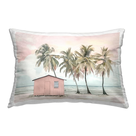 Stupell Industries Pink Beach Hut & Palms Decorative Printed Throw Pillow Design by Arlington Prints.
