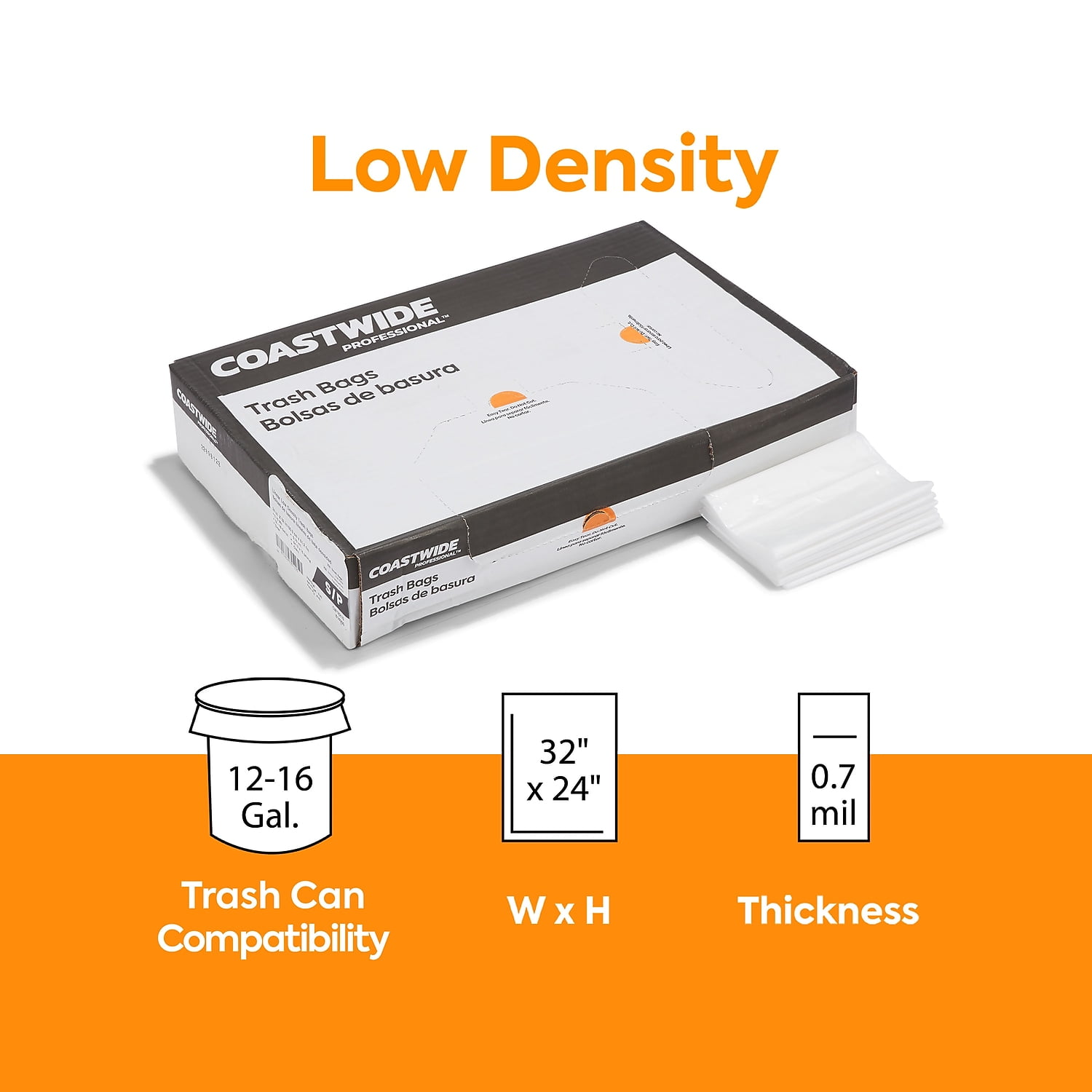 Brighton 12-16 Gal. Trash Bags Low Density 0.7 Mil Clear 250/Carton (CW18210-CC) 814900