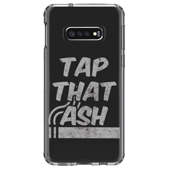 DistinctInk Clear Shockproof Hybrid Case for Samsung Galaxy S10e (5.8" Screen) - TPU Bumper Acrylic Back Tempered Glass Screen Protector - Tap That Ash - Cigars