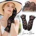 thumbnail image 3 of WJOSBXT 1Pair Women Lace Floral Short Gloves, Elegant Tea Party Wedding Bridal Gloves Black, 3 of 4