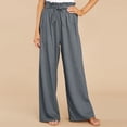 thumbnail image 4 of Pantalones de piernas anchas para mujer con cintura elástica, cinturón de lazo, pantalones larg Irfora Pantalones de mujer, 4 of 5