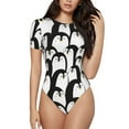 thumbnail image 2 of Uemuo Cartoon Penguin Pattern Women's One Piece Short Sleeve Swimsuit Rash Guard Surfing Modest Quick-drying Swimsuit Beach Essentials-X-Large, 2 of 9