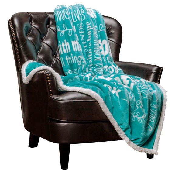 Chanasya Hope and Faith Inspirational Message Print Super Soft Ultra Plush Cozy Fleece Microfiber Sherpa Posivite Energy Comfort Caring Uplifting Gift Throw Blanket - for Women Men - Teal Blue Blanket