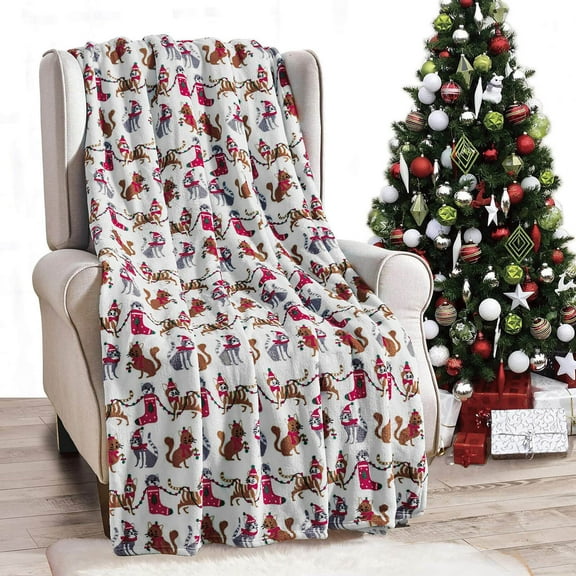 Chanana Christmas Throw Blanket 27.6"×39.4" Soft Cozy Interesting Snowhouse Snowman Cat Pattern Fuzzy Fluffy Fleece Throw Blanket Festival Gift for Couch Sofa Bed Living Room Home Decor