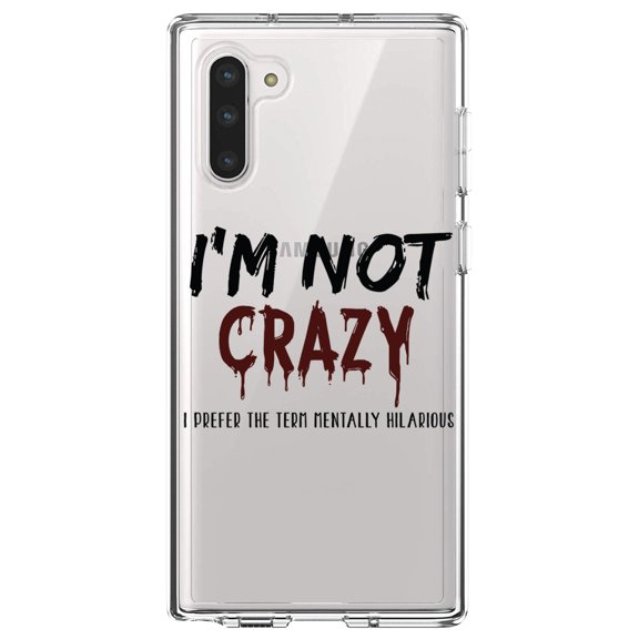 DistinctInk Clear Shockproof Hybrid Case for Samsung Galaxy Note 10 (6.3" Screen) - TPU Bumper Acrylic Back Tempered Glass Screen Protector - I'm Not crazy I Prefer the Term Mentally Hilarious