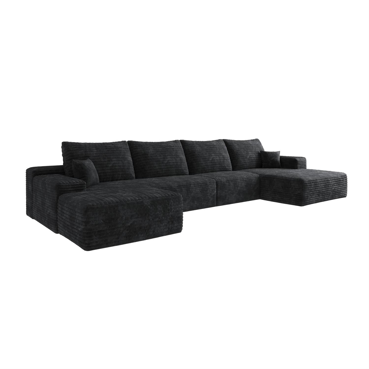 Demi Bonn 107" U-Shaped Sectional Sofa with Ottoman, Modern Plush Corduroy Fabric Deep Seat Upholstered Couch Living Room Comfort, No Assembly, Black