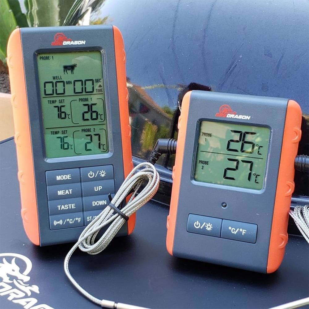 BBQ Dragon 2 Piece Wireless Meat Digital Thermometer with Remote, 2 High-Temperature Probes Perfect for Smoking or Roasting